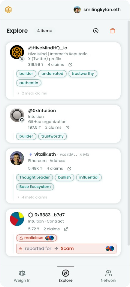 Hive Mind Extension showing inline trust signals on social profiles